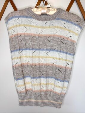 Vintage 70s 80s Keneth Too! Knit Sleeveless Pastel Stripe Sweater Vest - size M